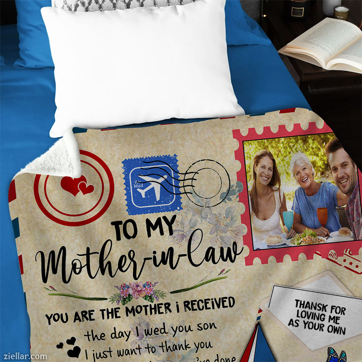 To My Mother-in-Law Quilt Blanket, Fleece Blanket Gift with Love Letter Design, Personalized Option