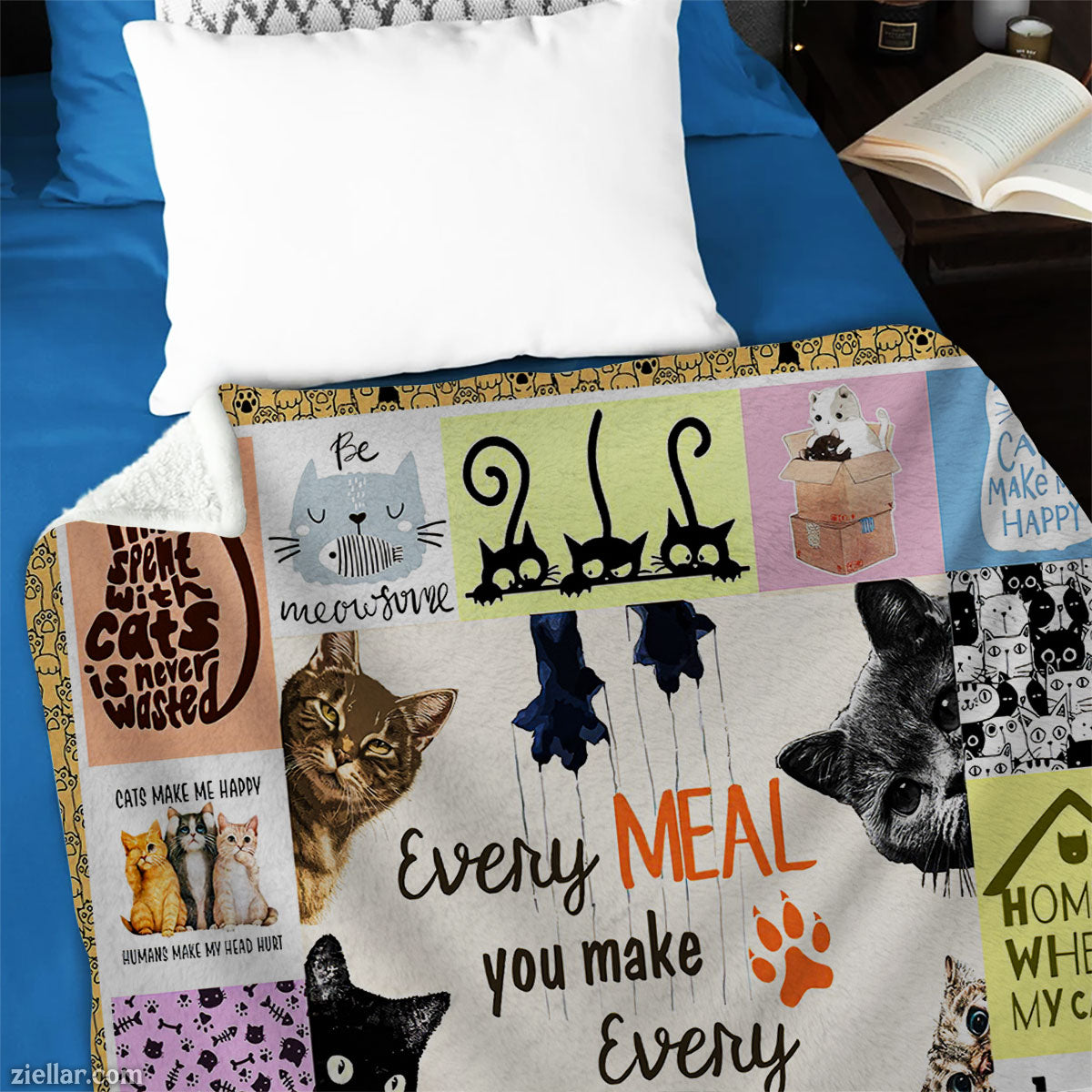 Funny Cat Kitchen Quilt Blanket, Fleece Blanket Gift with Cats and Cooking Quotes, Custome Name