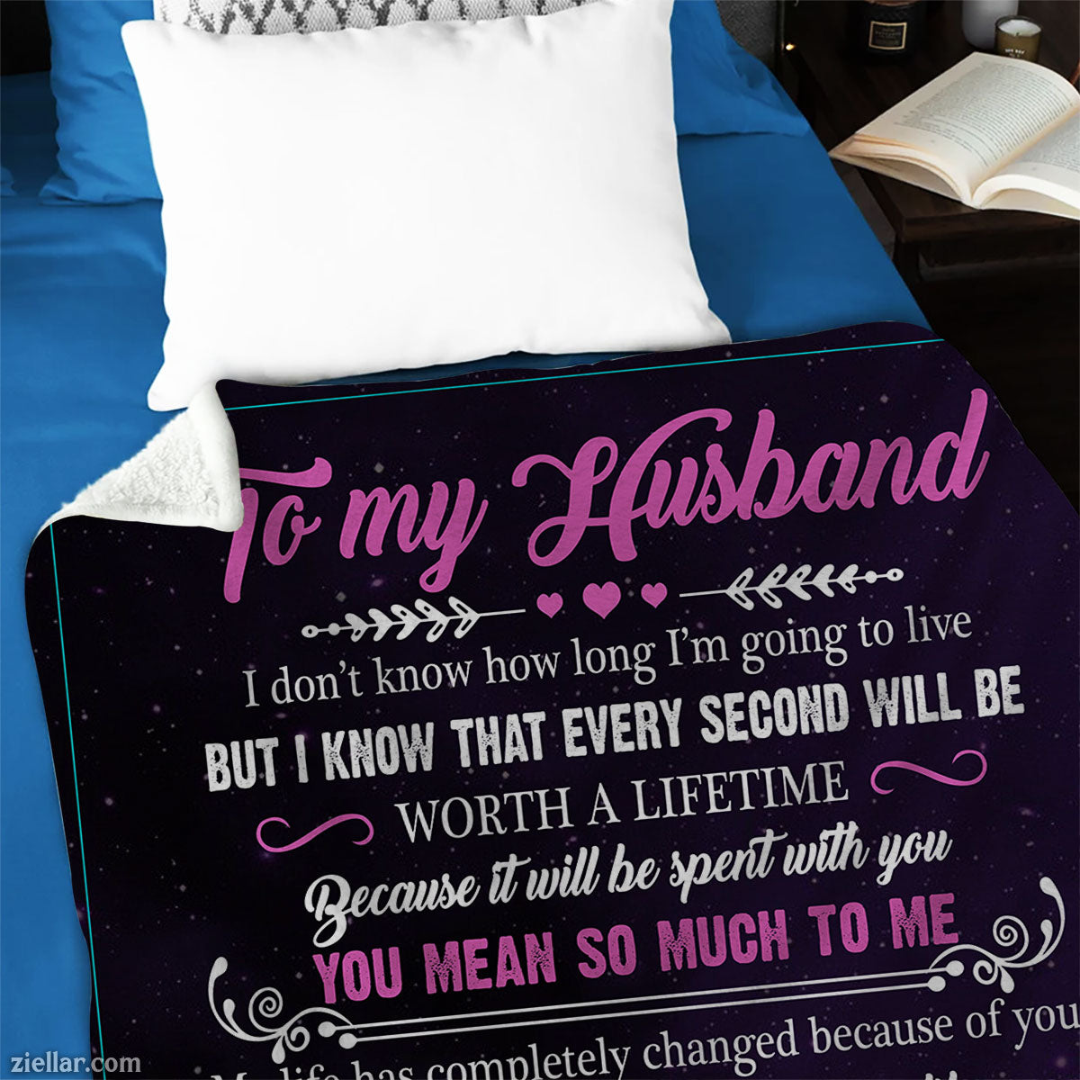 To My Husband Quilt Blanket, Fleece Blanket Gift with Wolves and Purple Theme, Personalized Name