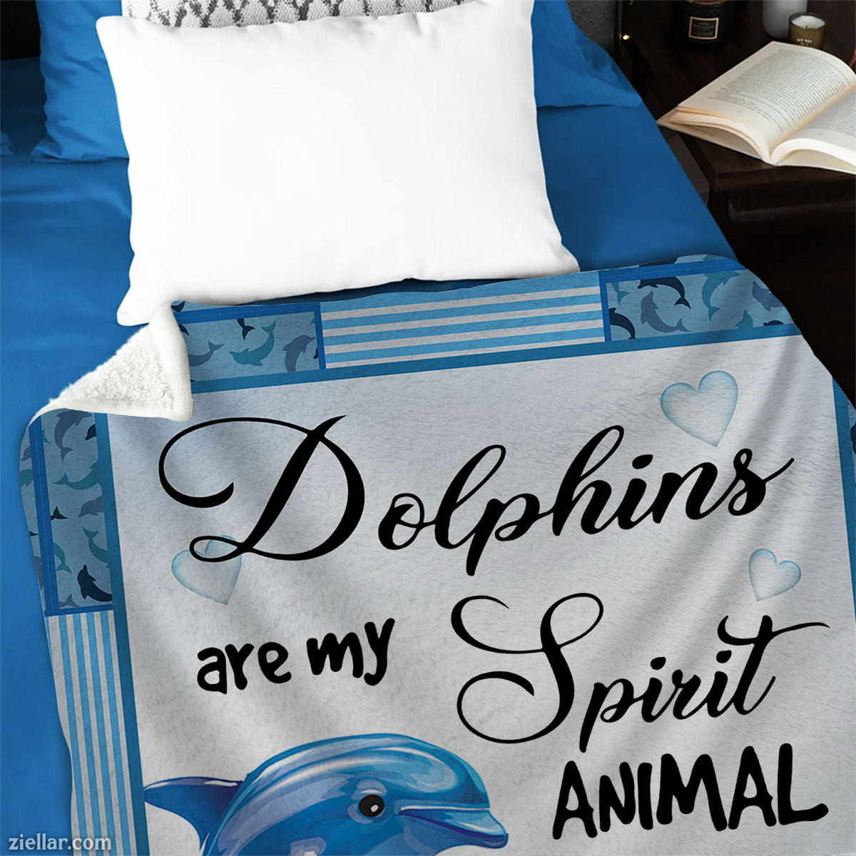 Dolphins Are My Spirit Animal Quilt Blanket, Fleece Blanket Gift with Ocean Theme, Custome Name