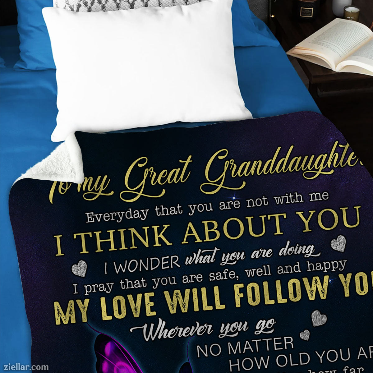 To My Great Granddaughter Quilt Blanket, Fleece Blanket Gift with Butterfly Art, Personalized Name
