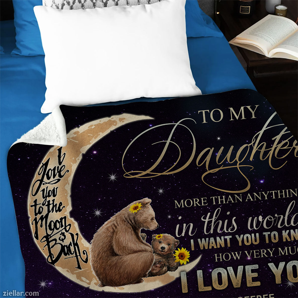To My Daughter Quilt Blanket, Fleece Blanket Gift with Moon and Love Note, Personalized Name