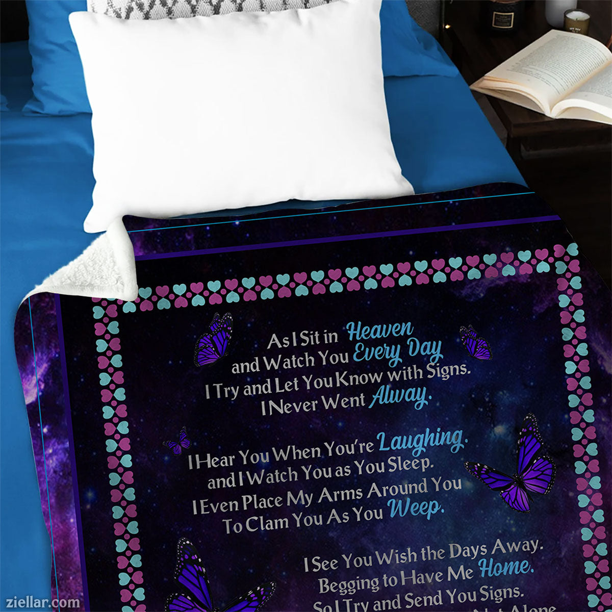 Purple Butterfly Poem Quilt Blanket, Fleece Blanket Gift with Spiritual Verse, Custome Name Option