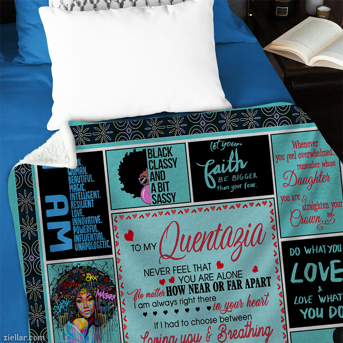 Empowering Black Girl Magic Quilt Blanket, Fleece Blanket Gift with Quotes, Personalized Design