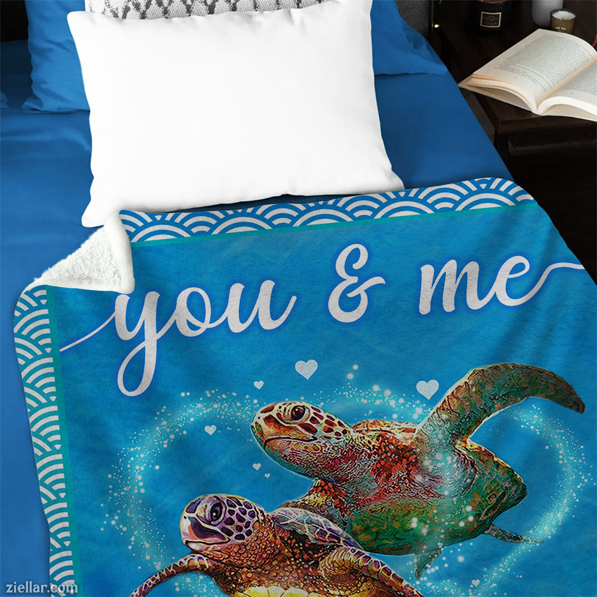 Sea Turtle Love Quilt Blanket, Fleece Blanket Gift for Couples, You & Me Theme, Custome Name