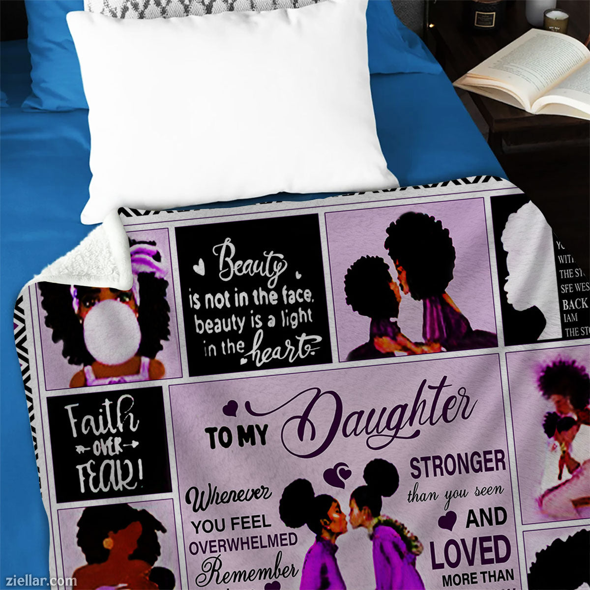 To My Daughter Black Queen Quilt Blanket, Fleece Blanket Gift with Love Quotes, Personalized