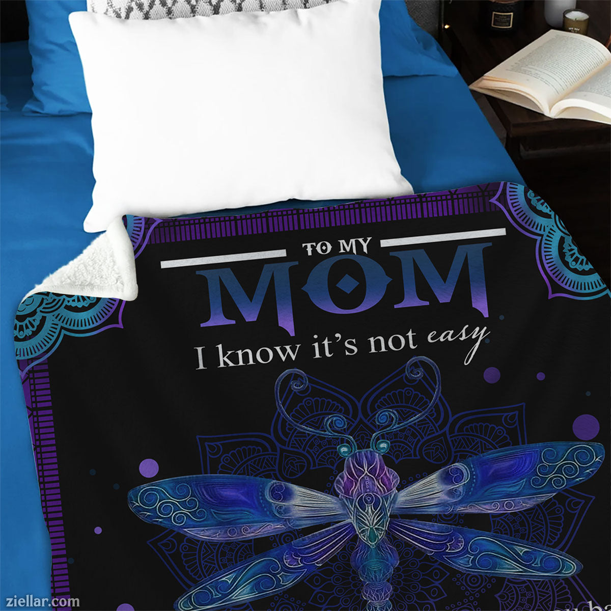 To My Mom Dragonfly Quilt Blanket, Fleece Blanket Gift from Son with Quote, Personalized Option