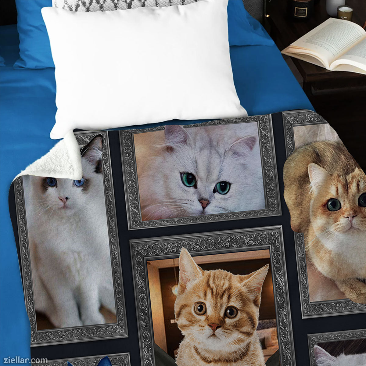 Cute Cats Collage Quilt Blanket, Fleece Blanket Gift for Cat Lovers, Personalized Pet Name Option