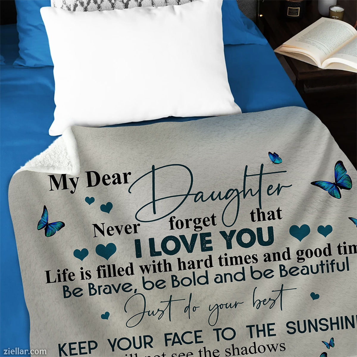 To My Dear Daughter Quilt Blanket, Fleece Blanket Gift with Butterfly Message, Custome Name