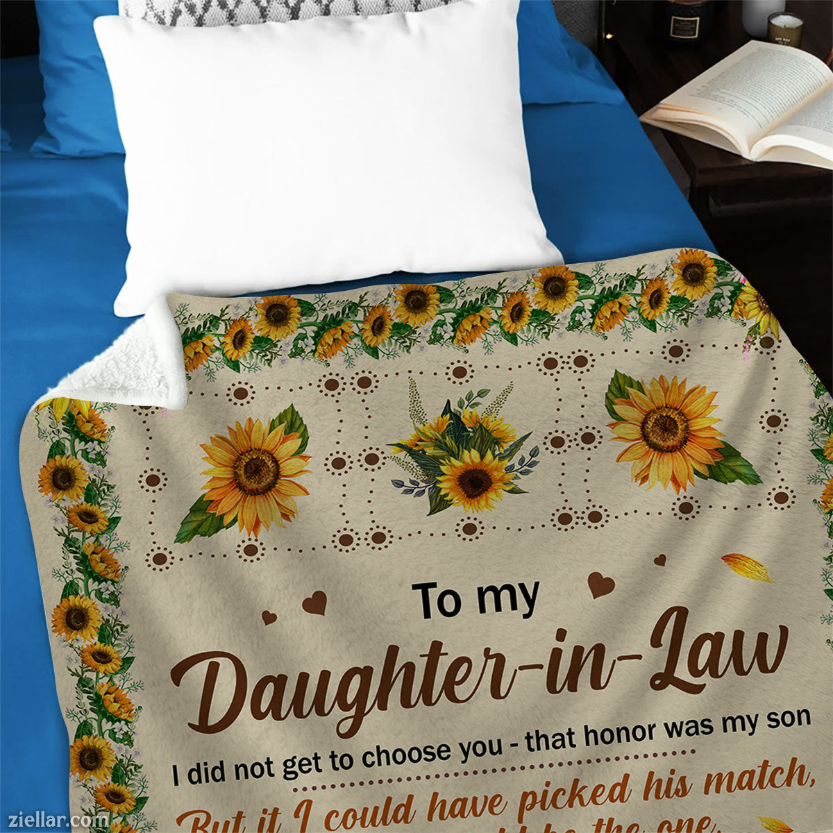 To My Daughter-In-Law Quilt Blanket, Fleece Blanket Gift with Sunflower Art, Custome Name