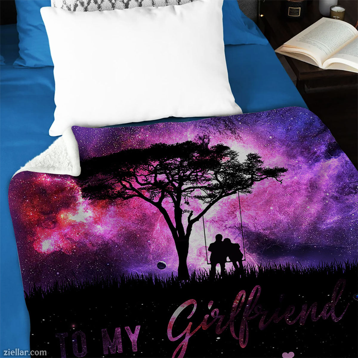 To My Girlfriend Purple Sunset Quilt Blanket, Fleece Blanket Gift with Heartfelt Message