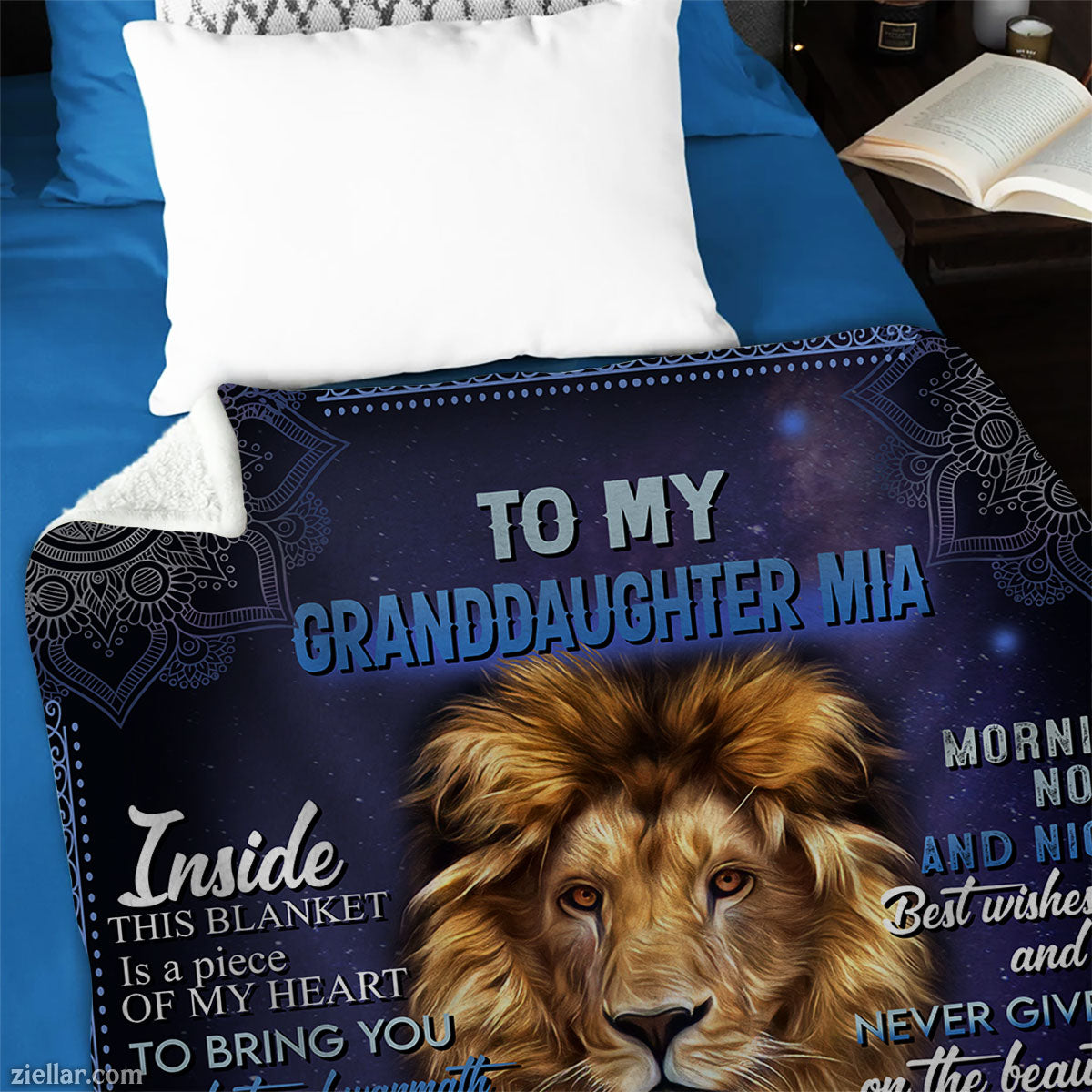 To My Granddaughter Mia Lion Quilt Blanket, Fleece Blanket Gift from Grandma, Custome Name