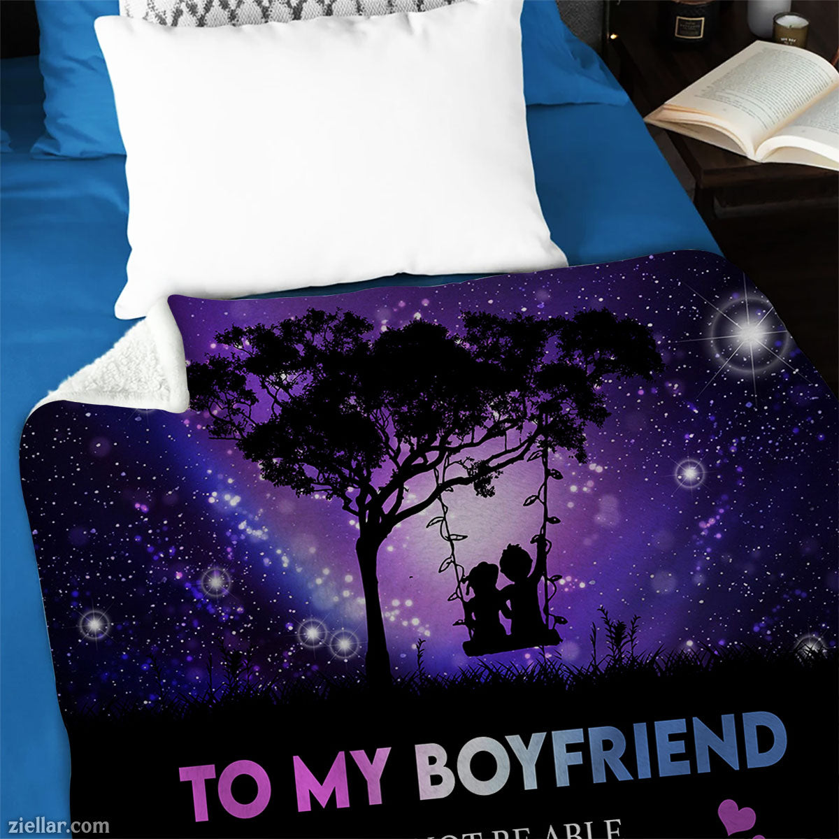 To My Boyfriend Starry Night Quilt Blanket, Fleece Blanket Gift with Moonlight Message