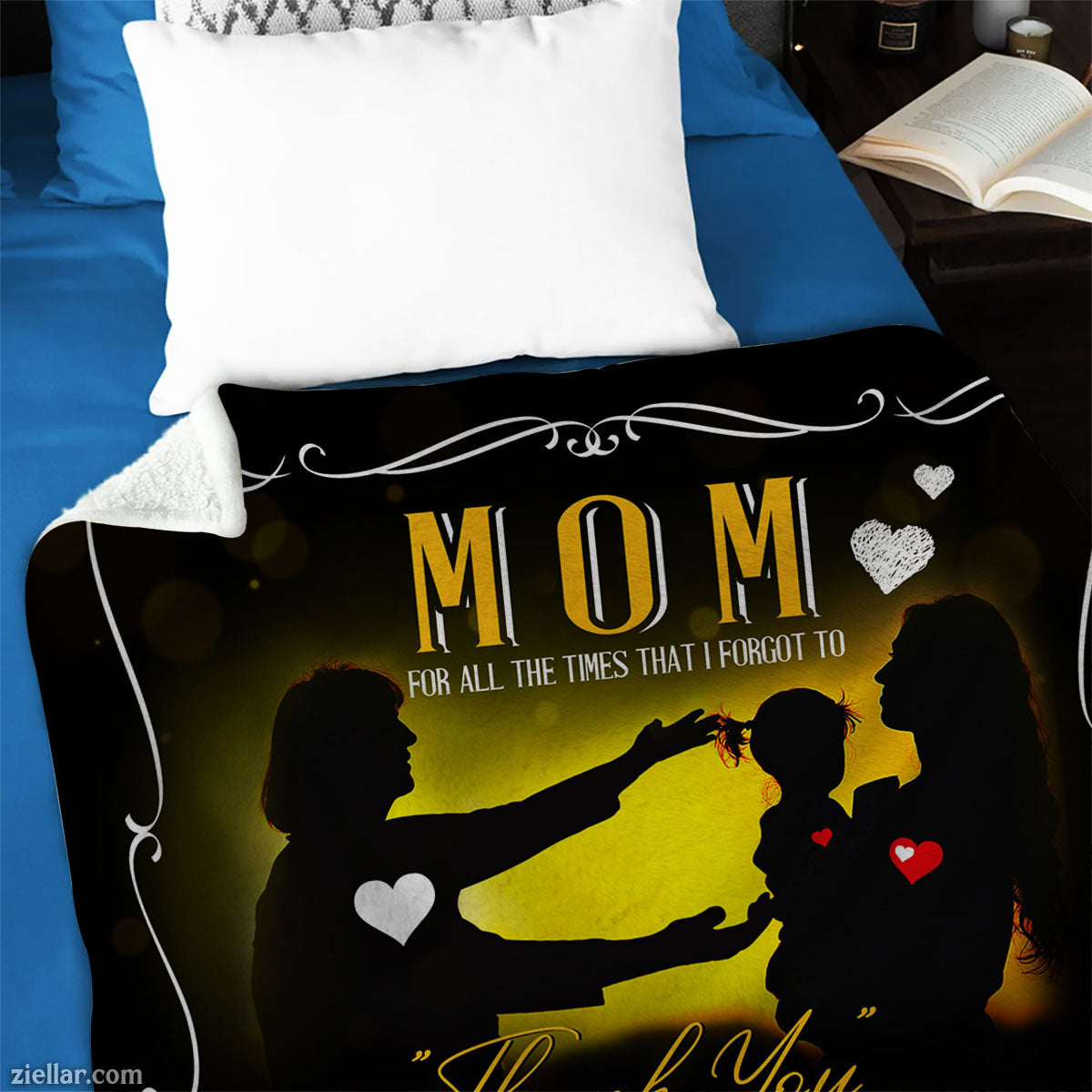 To My Mom Thank You Quilt Blanket, Fleece Blanket Gift with Silhouette and Love Quote, Custom Name