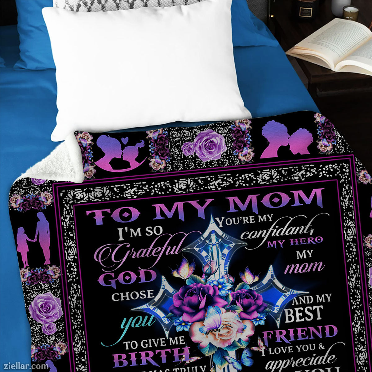 To My Mom Purple Floral Quilt Blanket, Fleece Blanket Gift from Daughter, Personalized Name