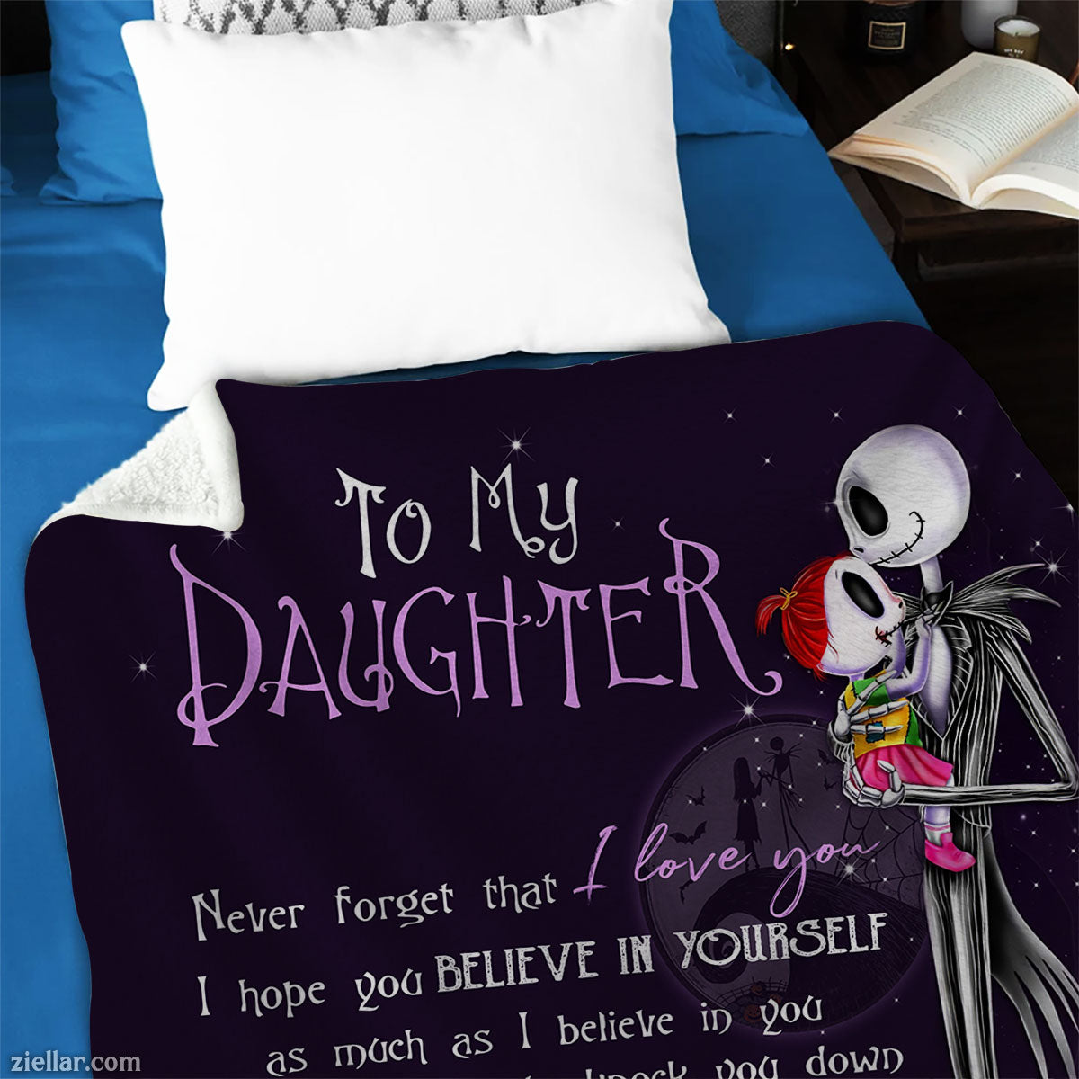 To My Daughter Skeleton Love Quilt Blanket, Fleece Blanket Gift with Gothic Art, Custome Name