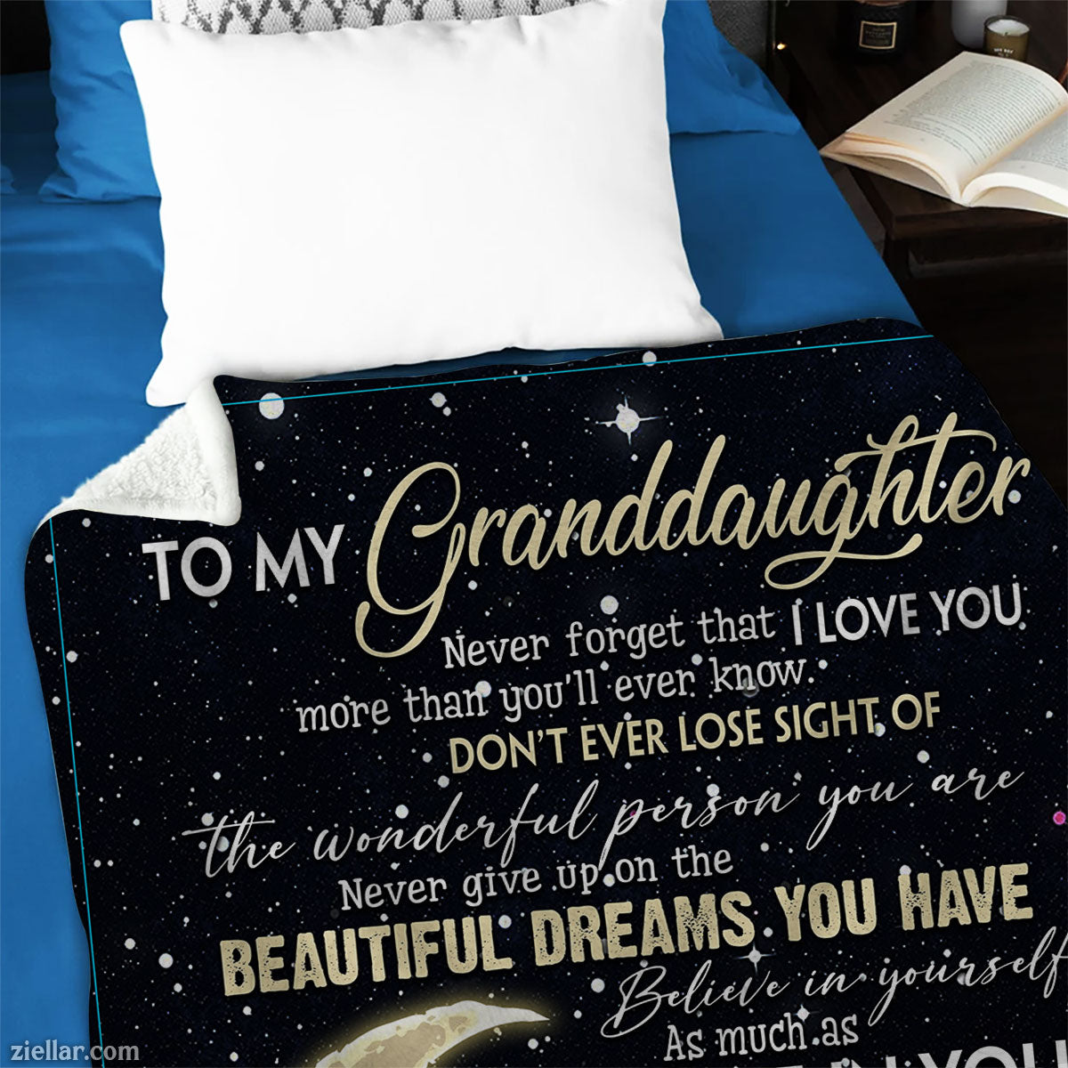 To My Granddaughter Moonlight Quilt Blanket, Fleece Blanket Gift with Dreams Message, Custome Name