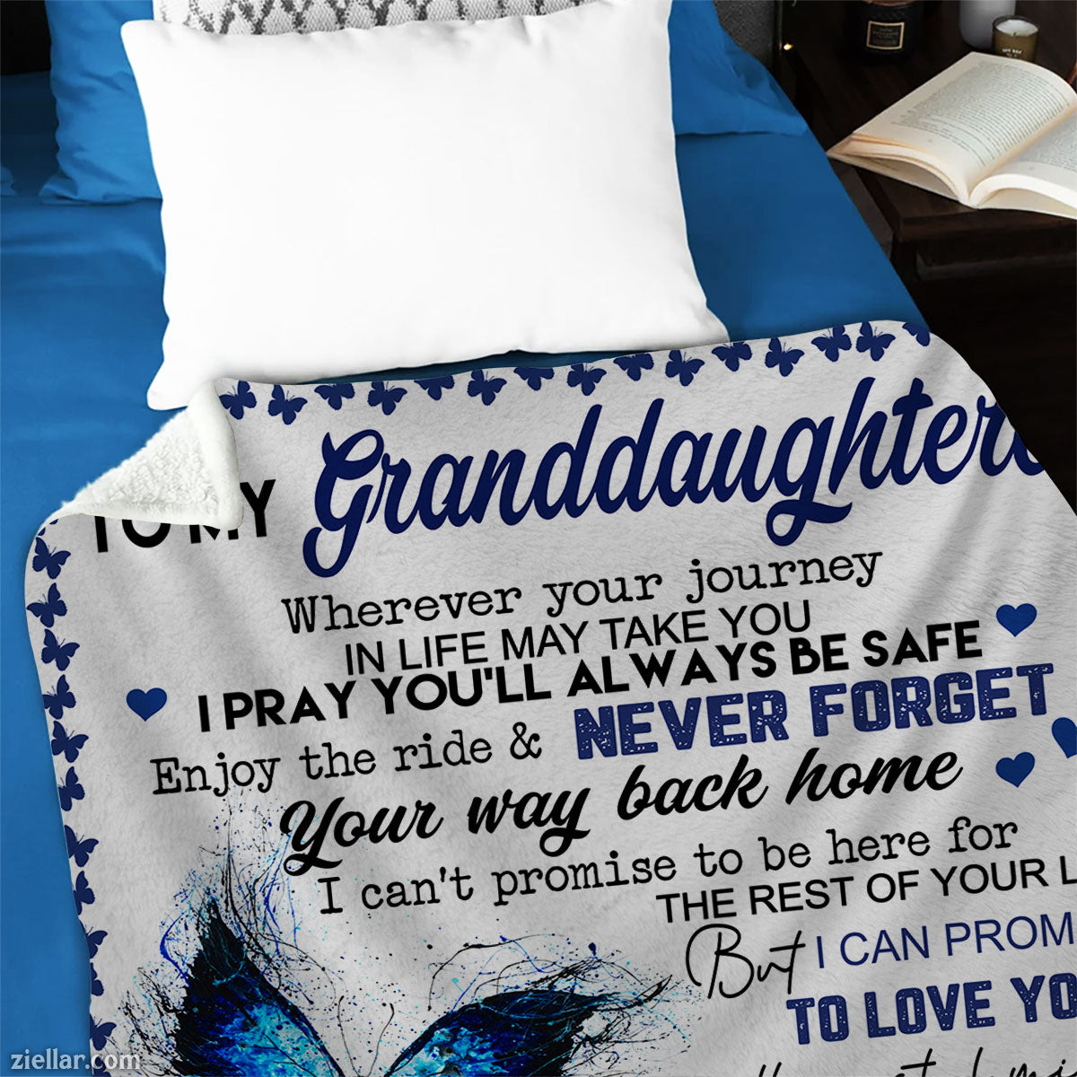 To My Granddaughter Butterfly Quilt Blanket, Fleece Blanket Gift from Grandpa, Custome Name