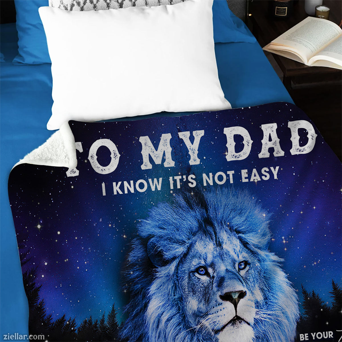 To My Dad Lion Quilt Blanket, Fleece Blanket Gift from Daughter with Brave Message, Personalized