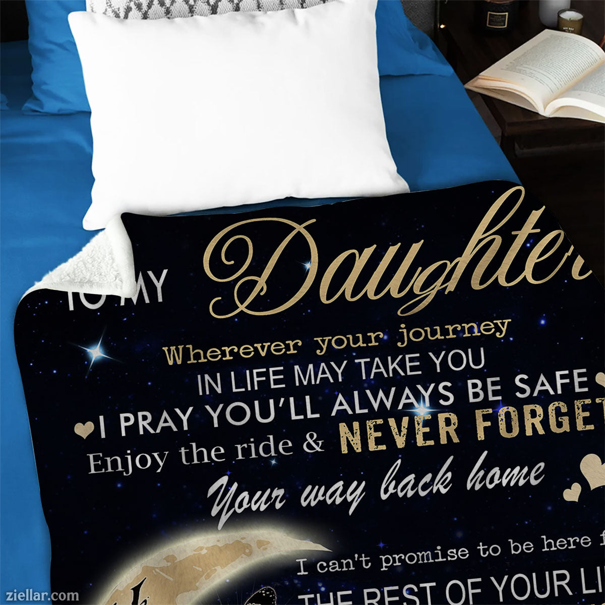 To My Daughter Moon and Butterfly Quilt Blanket, Fleece Blanket Gift from Mom, Custome Name