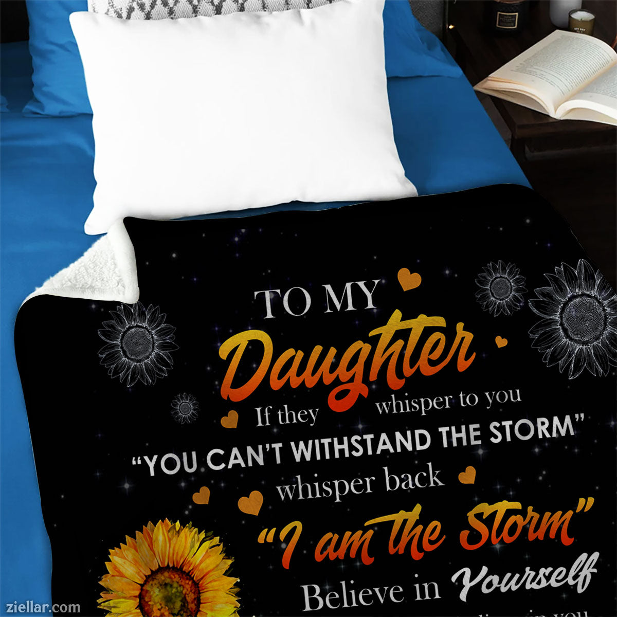 To My Daughter Elephant Quilt Blanket, Fleece Blanket Gift from Mom with Sunshine Quote, Personalized