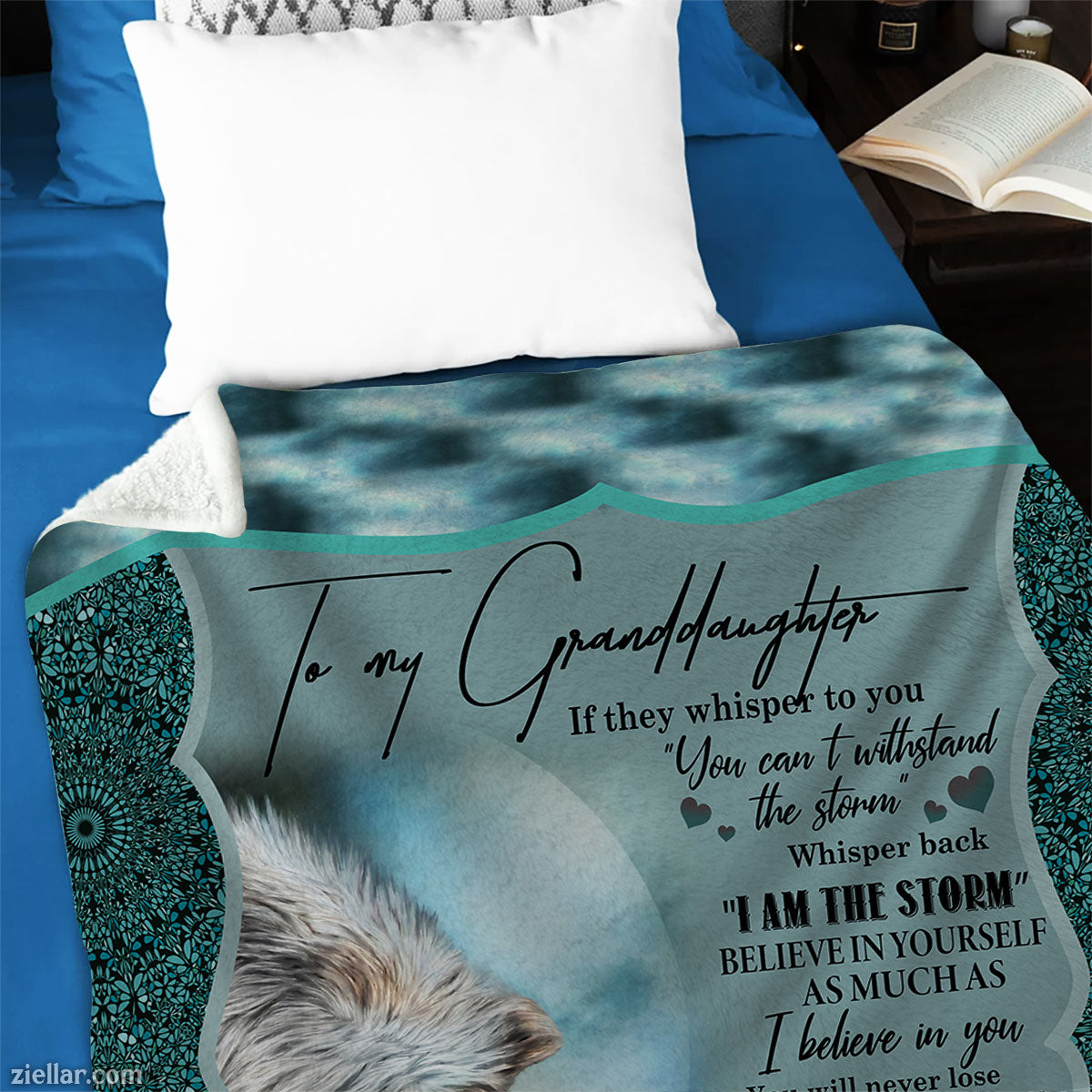 To My Granddaughter Lion Cub Quilt Blanket, Fleece Blanket Gift with Ocean Theme, Custome Name