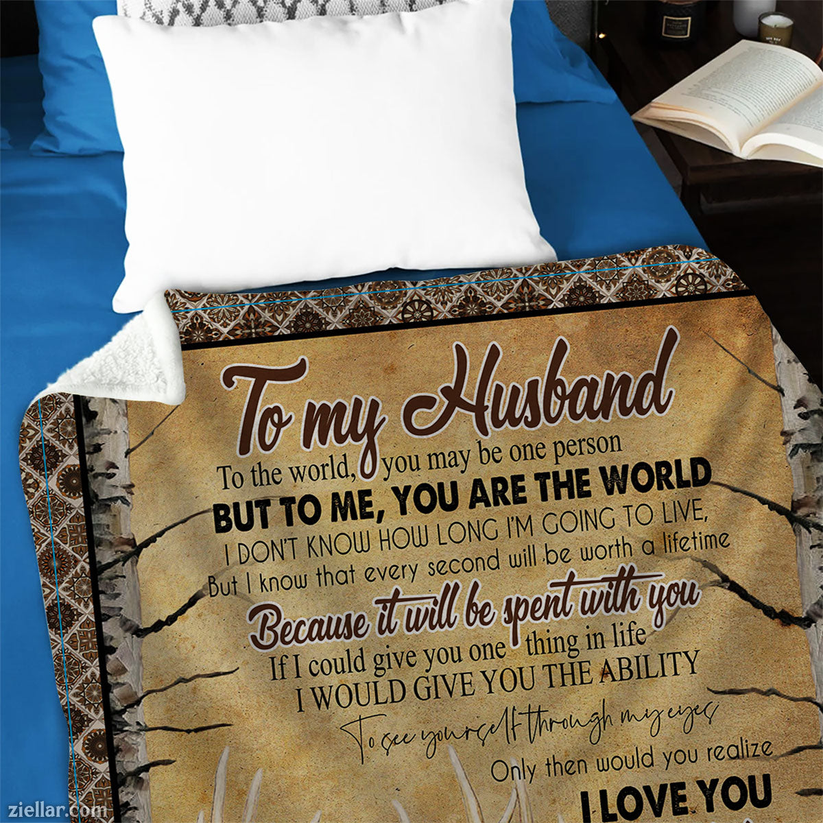 To My Husband Deer Couple Quilt Blanket, Fleece Blanket Gift from Wife with Forest Love, Personalized