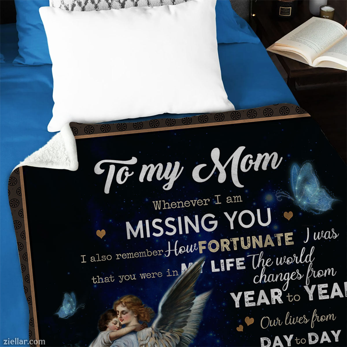 To My Mom Quilt Blanket, Fleece Blanket Memorial Gift from Daughter with Angel Wings, Custome Name