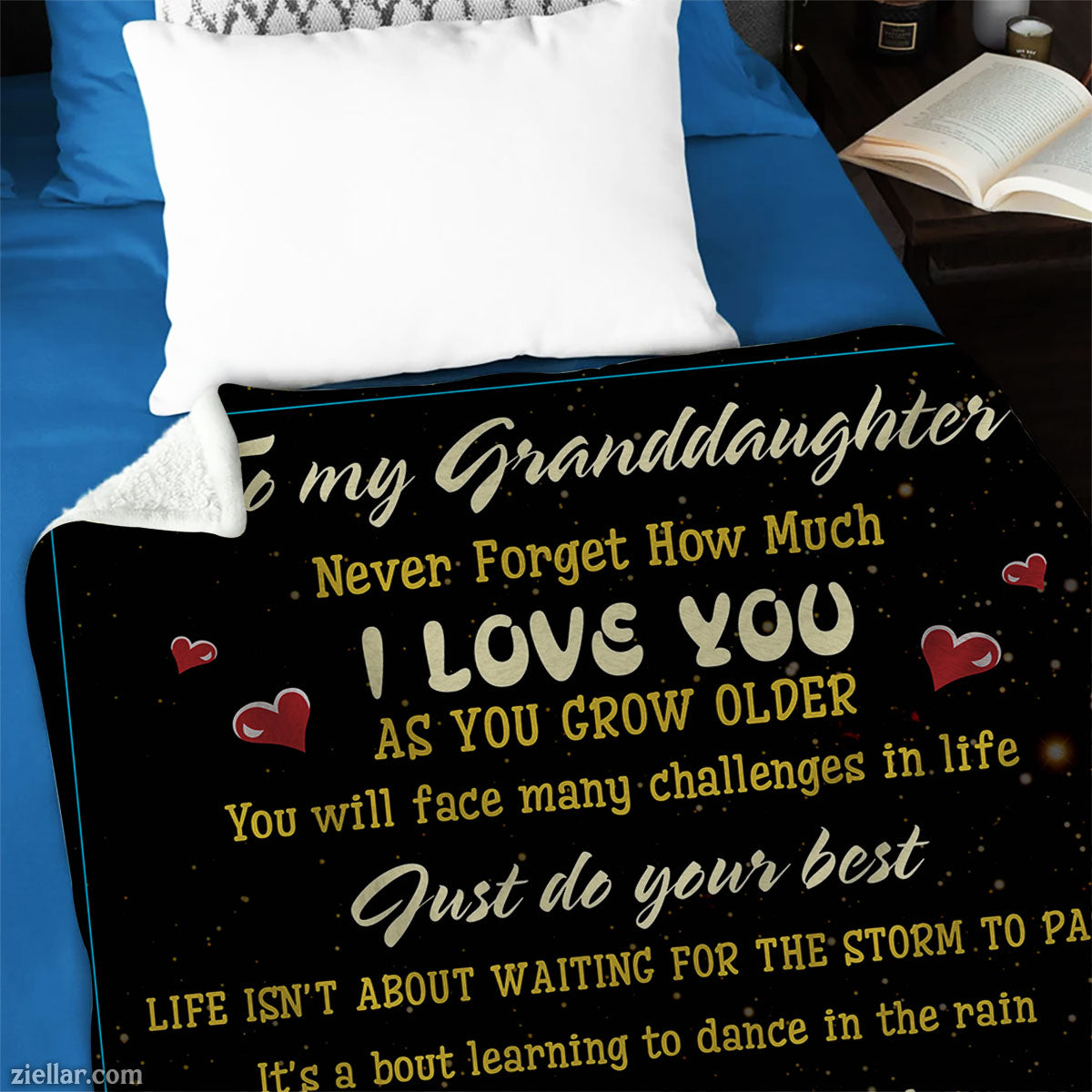 To My Granddaughter Quilt Blanket, Fleece Blanket Gift with Sunflowers and Heartfelt Quote, Personalized
