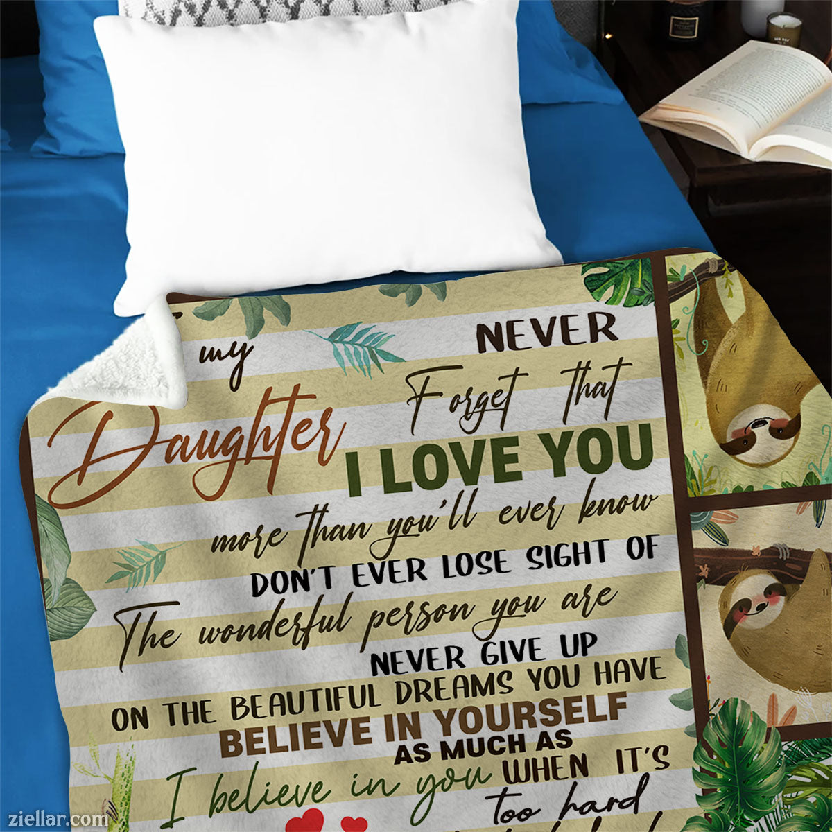 To My Daughter Quilt Blanket, Fleece Blanket Gift with Sloths and Life Advice, Custome Name Option