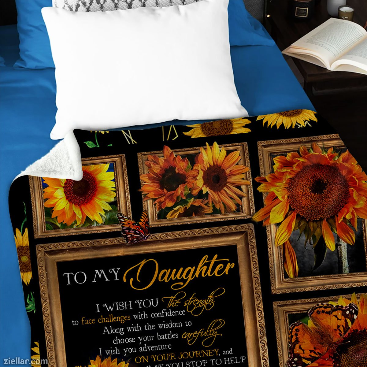 To My Daughter Sunflower Quilt Blanket, Fleece Blanket Gift with Warm Message, Personalized Name