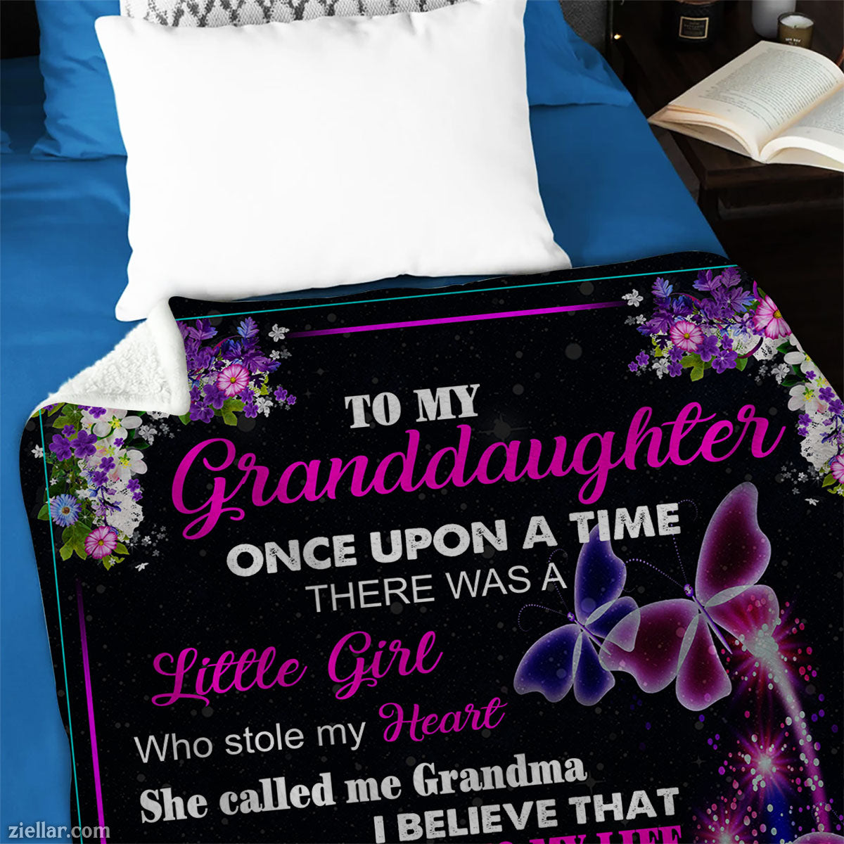 To My Granddaughter Quilt Blanket, Fleece Blanket Gift with Purple Fairy Tale Theme, Custome Name