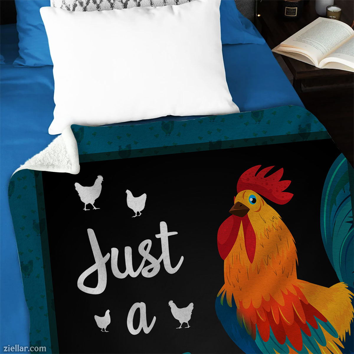 Chicken Lover Quilt Blanket, Fleece Blanket with Funny Text and Rooster Illustration, Farm Animal Theme