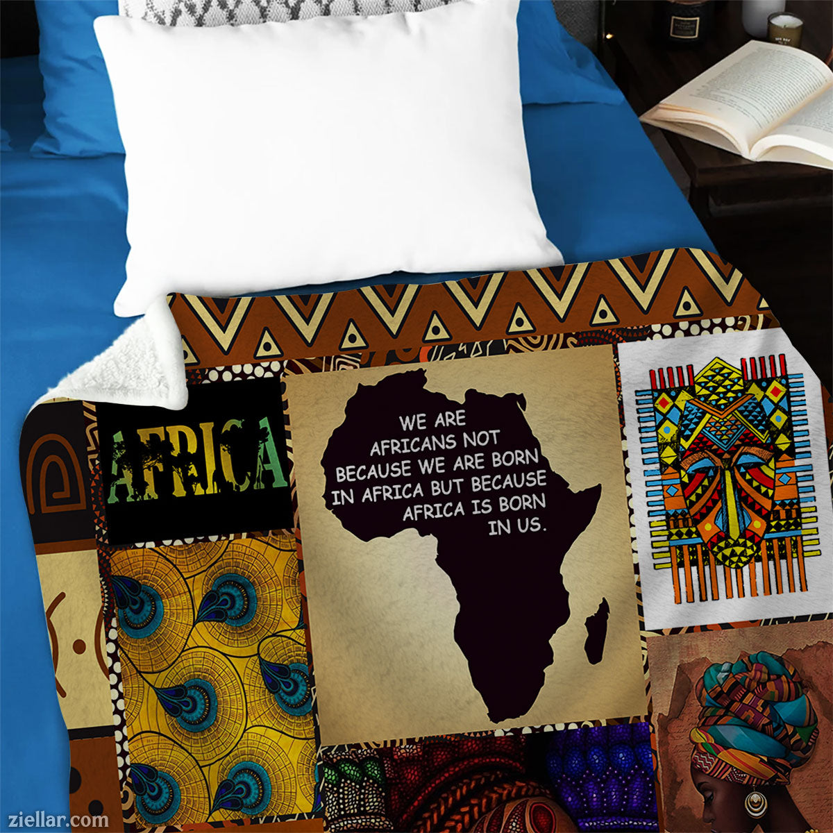 African Woman Quilt Blanket, Fleece Blanket with Tribal Patterns, Afro Hair, Ethnic Culture Art