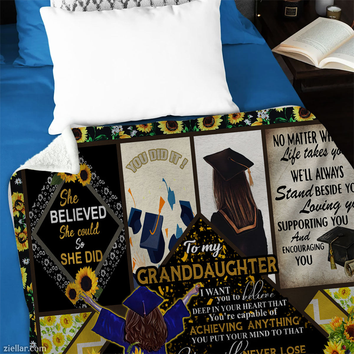 To My Granddaughter Quilt Blanket, Fleece Blanket Gift with Inspirational Words and Love, Custome Name
