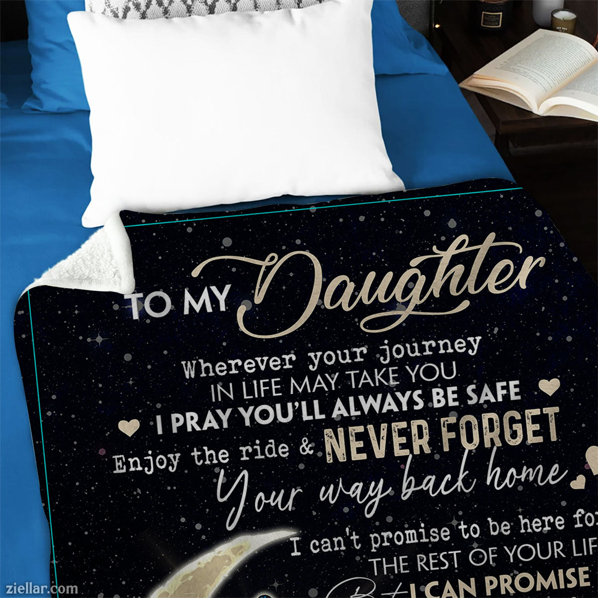 To My Daughter Quilt Blanket, Fleece Blanket Gift with Moon and Butterflies, Night Sky Design, Custome Name