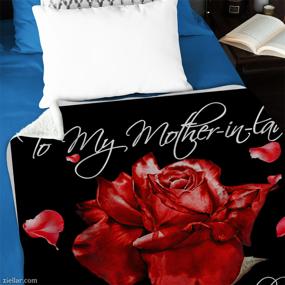 To My Mother-In-Law Quilt Blanket, Fleece Blanket Gift with Red Rose and Touching Message, Personalized
