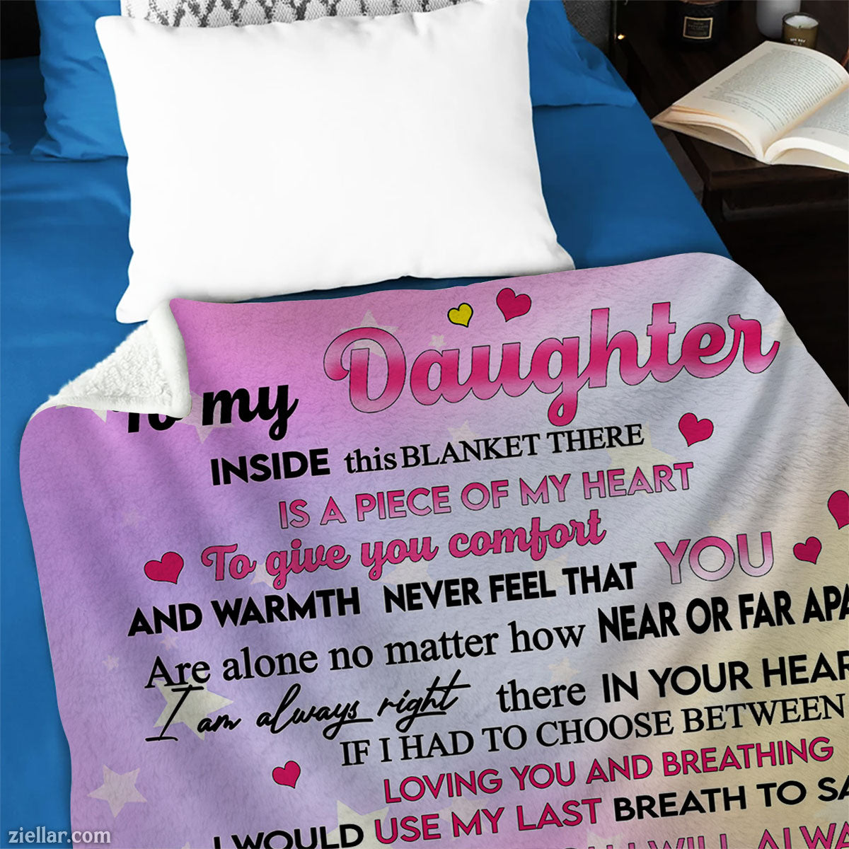 To My Daughter Quilt Blanket, Fleece Blanket Gift with Unicorn and Hug Poem from Mom, Custome Name