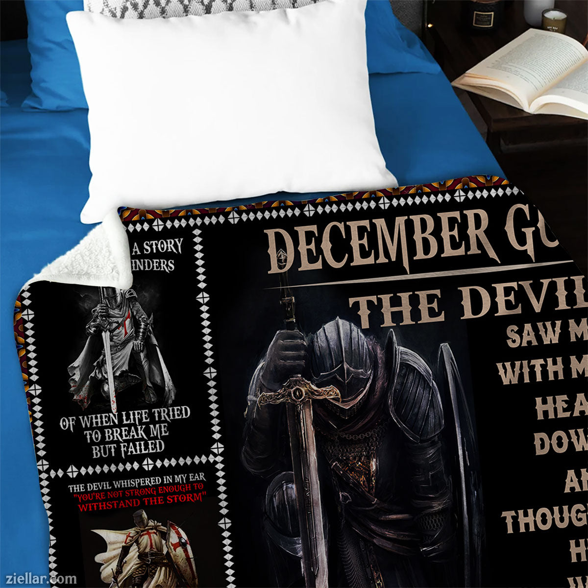 December Guy Quilt Blanket, Fleece Blanket with Warrior Skull, Black Theme, Birthday Zodiac Design