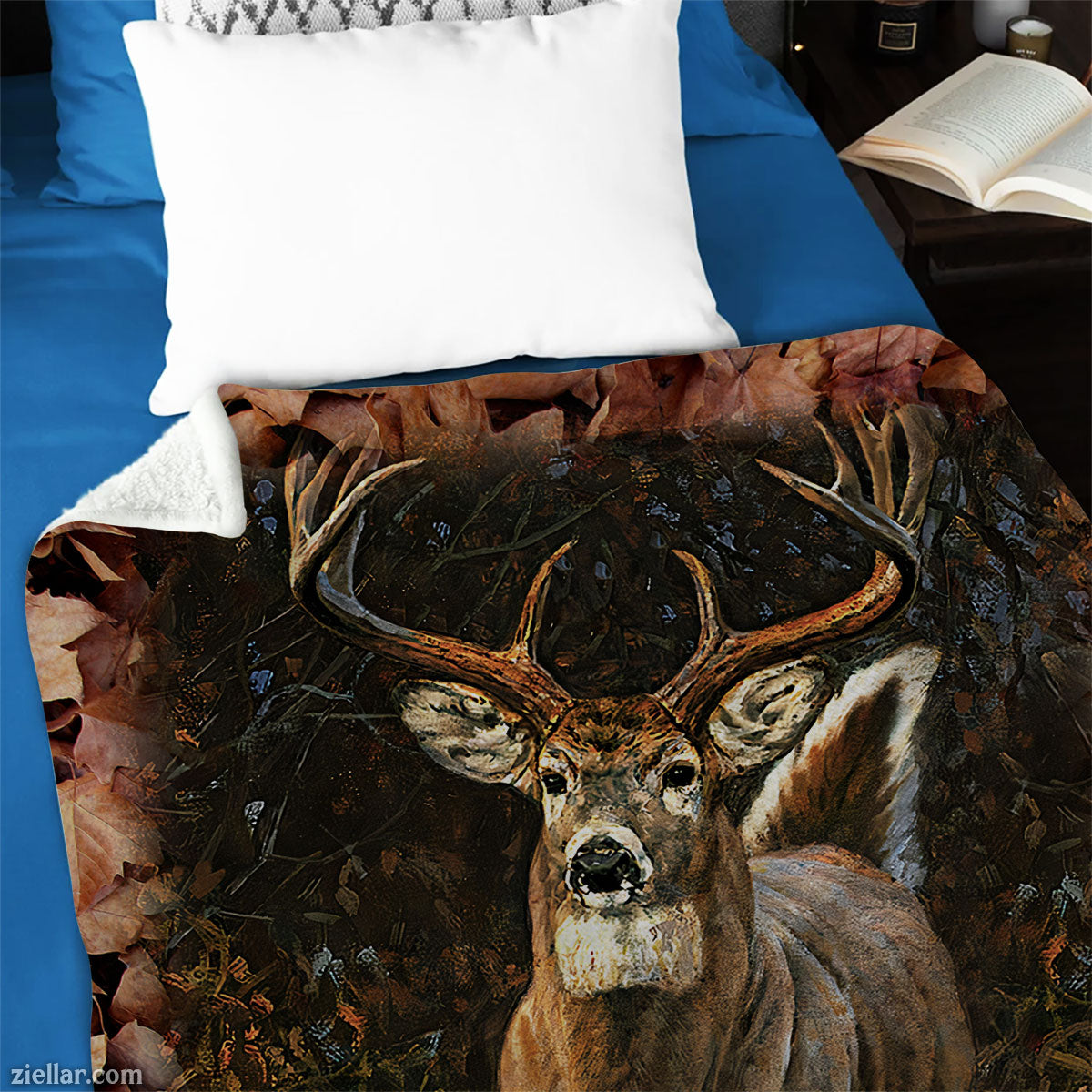 Broken Dollar Ranch Quilt Blanket, Fleece Blanket with Deer and Autumn Leaves, Western Forest Theme