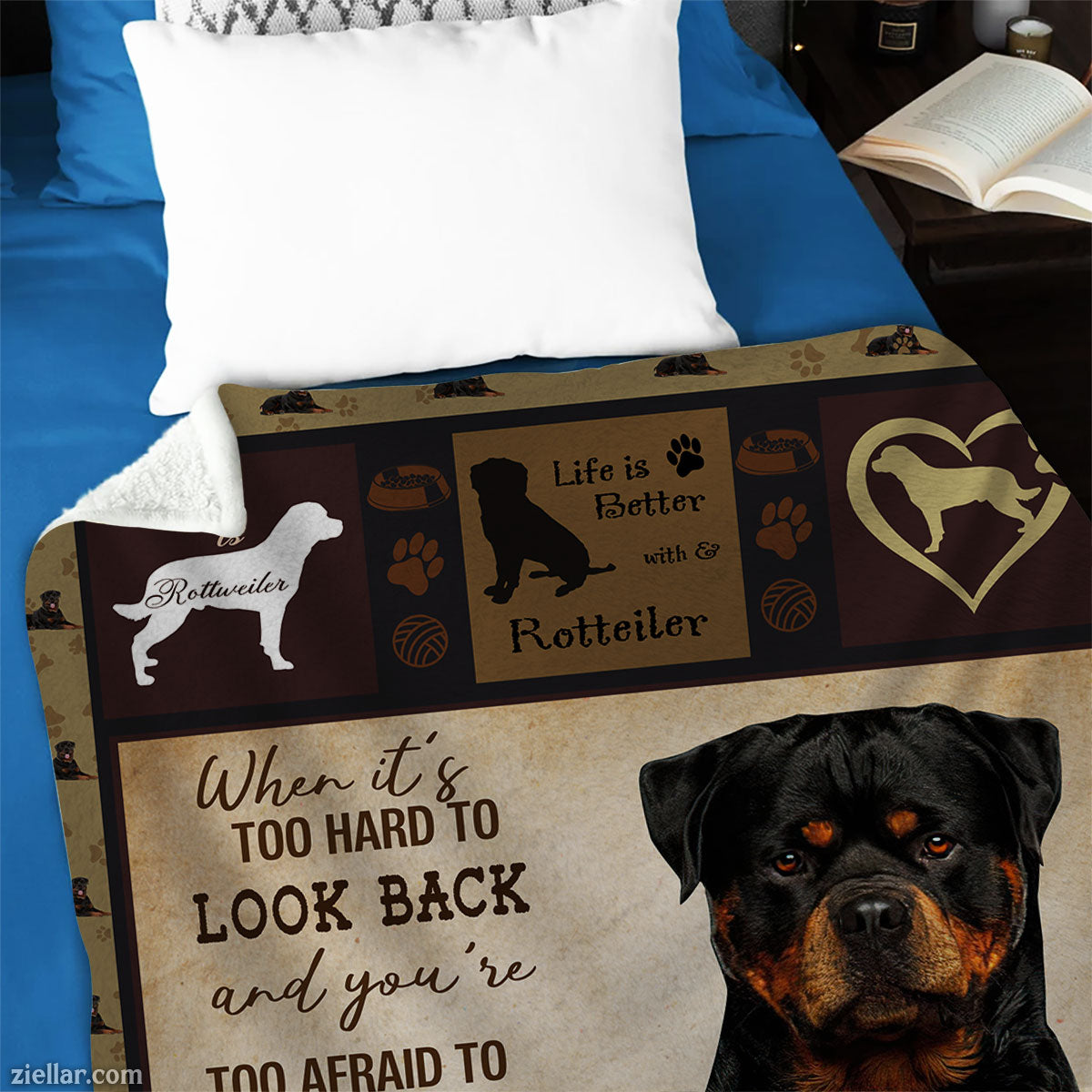 Rottweiler Dog Quilt Blanket, Fleece Blanket Rottie Art with Quotes, Custome Name Option