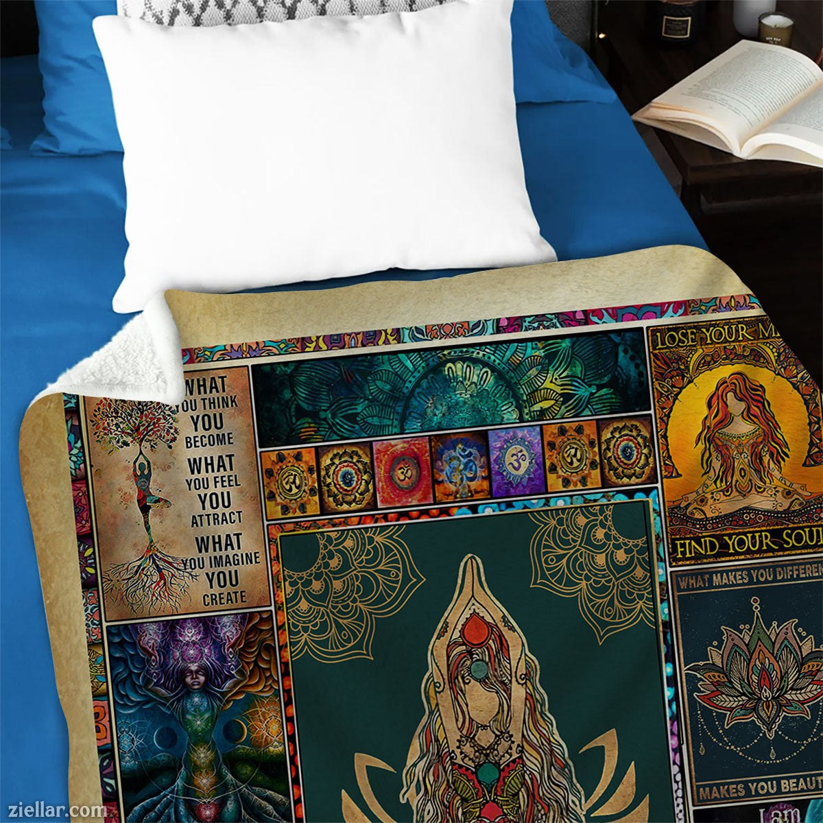 Elephant Mandala Quilt Blanket, Fleece Blanket Boho Spiritual Hindu Art Colorful Design