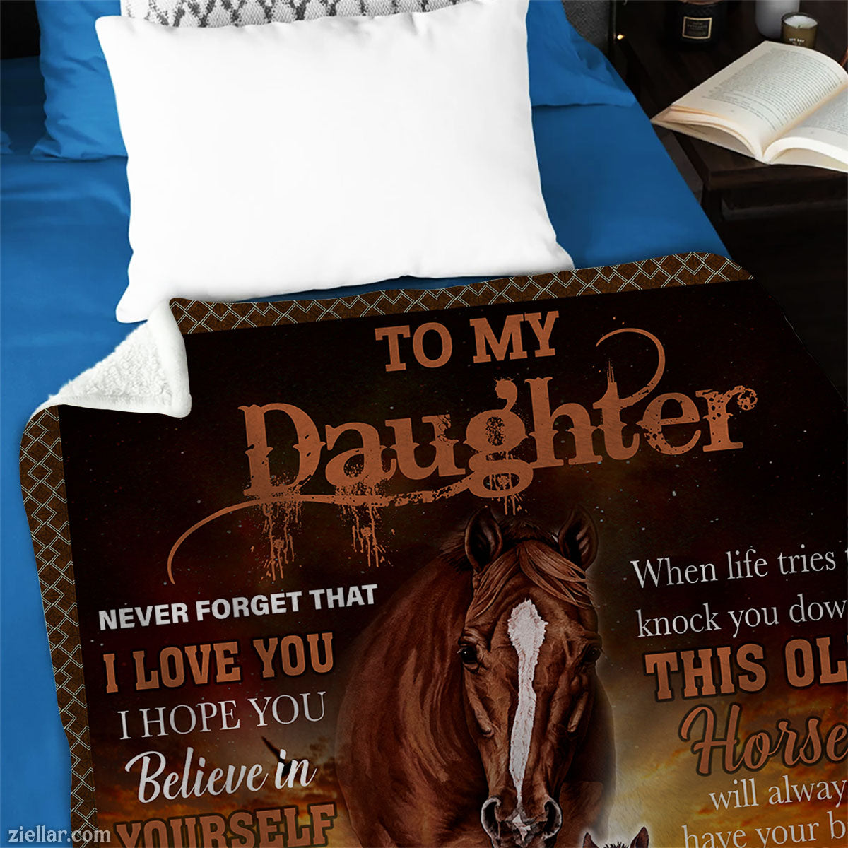 To My Daughter Quilt Blanket, Fleece Blanket Horse Gift from Mom or Dad, Custome Name