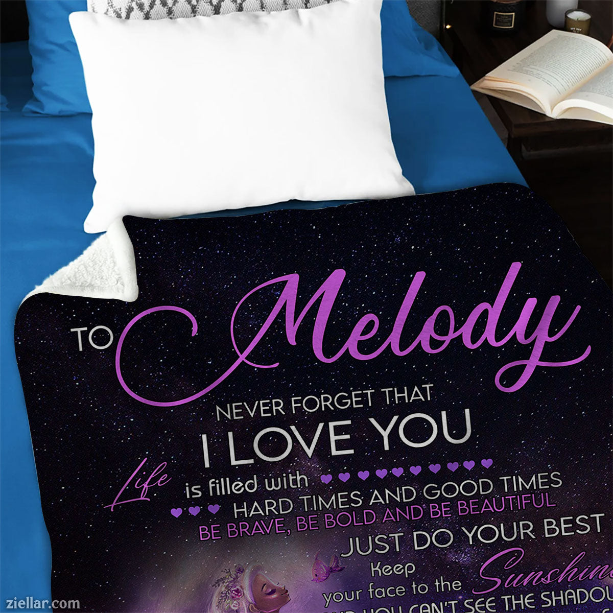 To Melody Quilt Blanket, Fleece Blanket Galaxy Unicorn Gift for Daughter, Custome Name