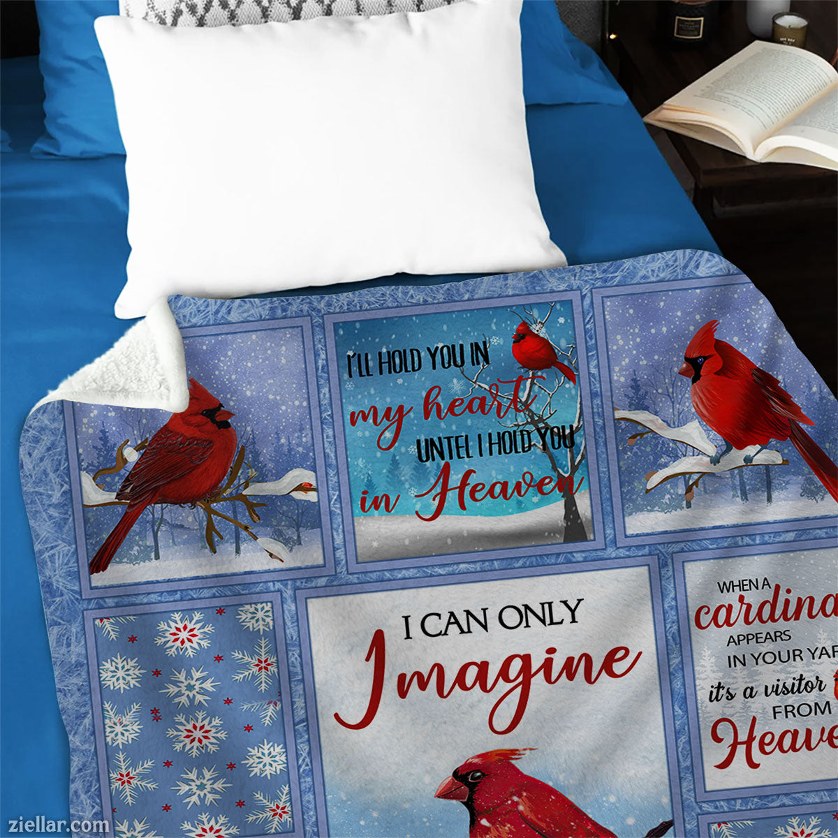 Cardinal Bird Heaven Quilt Blanket, Fleece Blanket Sympathy Gift, Red Bird Winter Theme