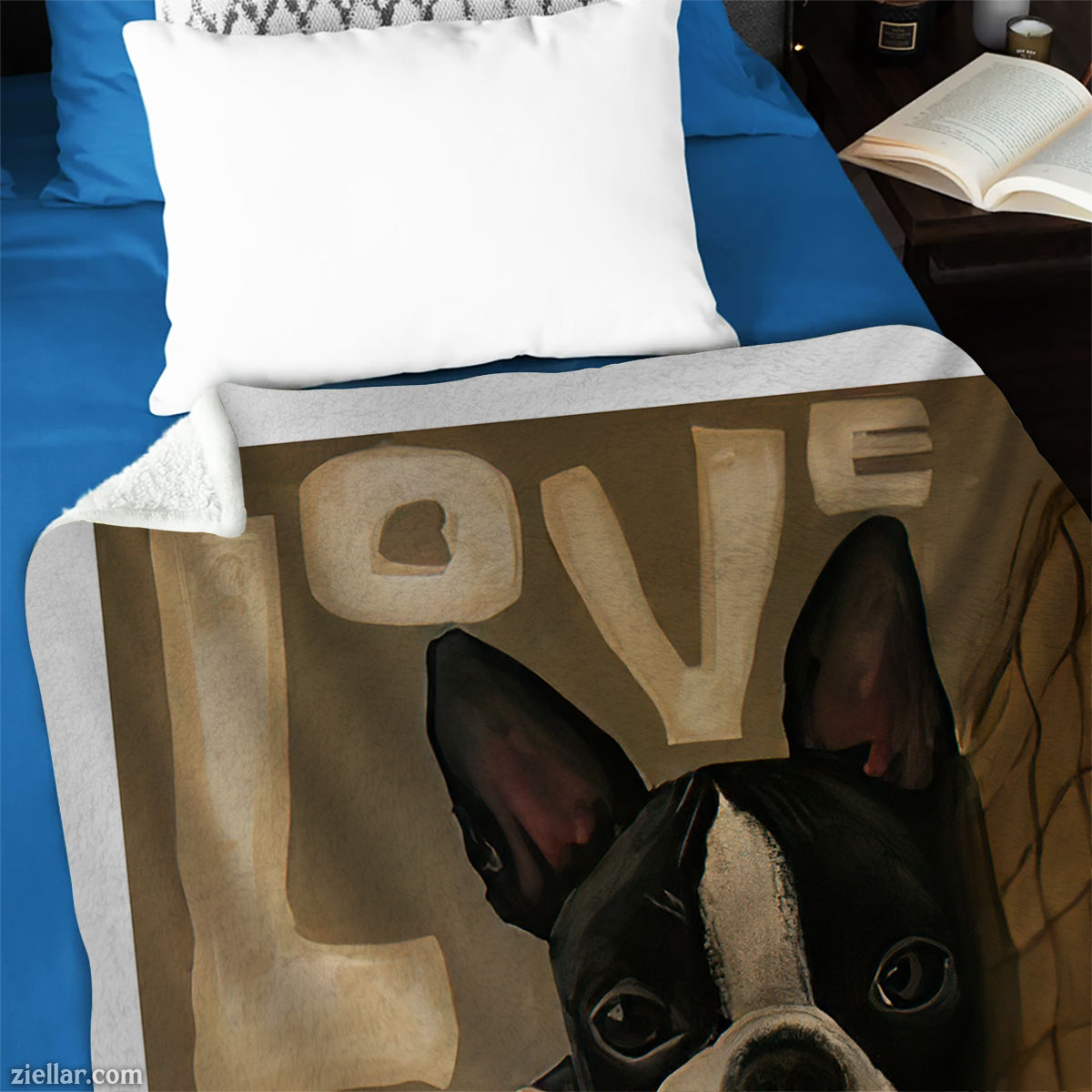 Boston Terrier Love Quilt Blanket, Fleece Blanket Cute Dog Couple Art, Neutral Colors