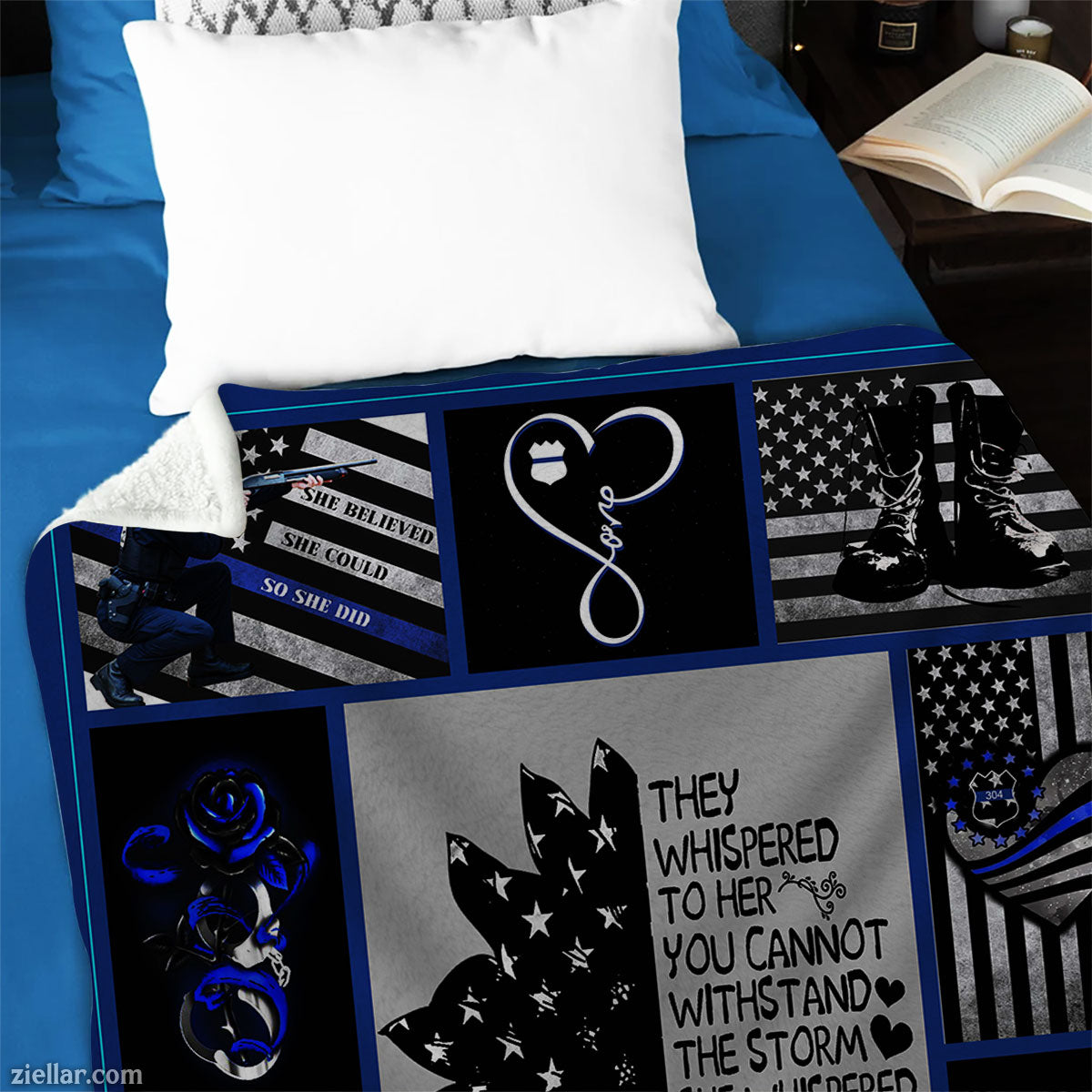 Thin Blue Line Quilt Blanket, Fleece Blanket Police Support American Flag Scissors Theme