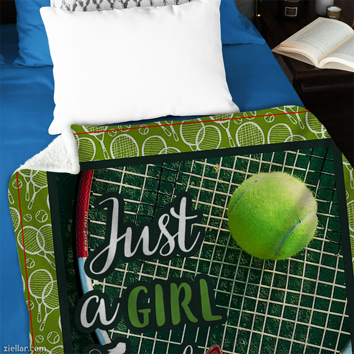 Just a Girl Who Loves Tennis Quilt Blanket, Fleece Blanket Sporty Green Court Design Gift