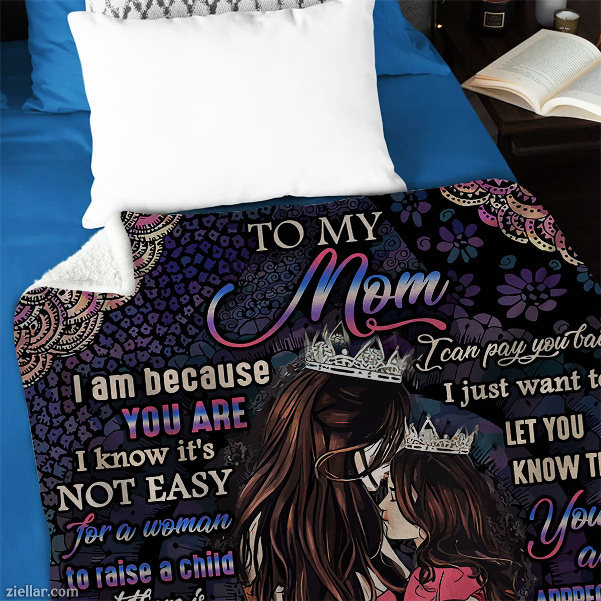 To My Mom Quilt Blanket, Fleece Blanket Love Gift from Daughter with Mandala Background