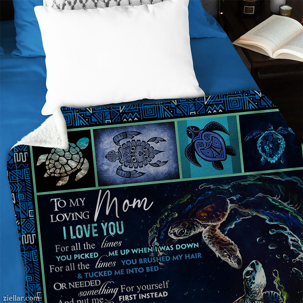 To My Mom Quilt Blanket, Fleece Blanket Gift from Son with Ocean Turtle Theme, Personalized